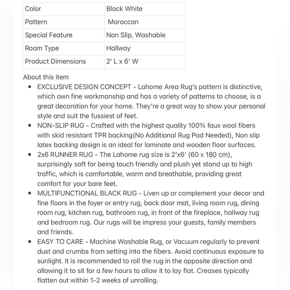 2X6’ Lahome Moroccan Runner Rug Non Slip Farmhouse Hallway Entryway Washable NEW - Picture 8 of 8